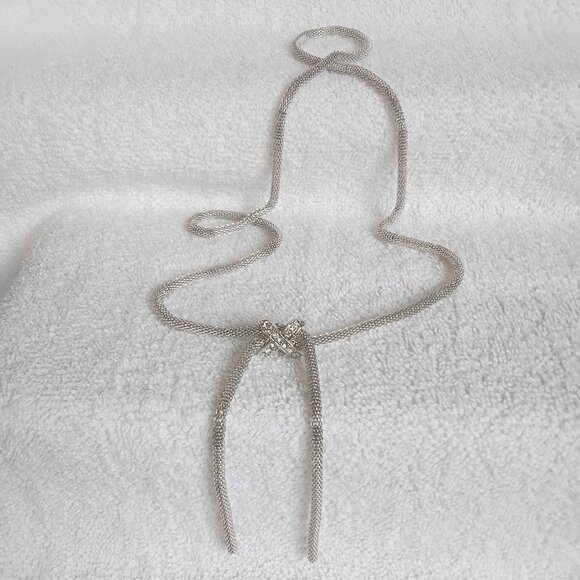 38" White Gold Tone Cable Necklace Fasion Piece With a Crossing Centerpiece!! - Picture 1 of 4